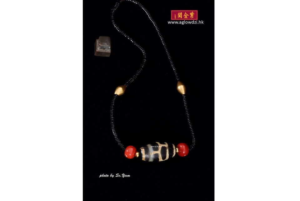 序號：1575  超巨型寶瓶 (6眼) 本珠配黃金托珠、(Aka) 紅珊瑚、鎏金珠項串