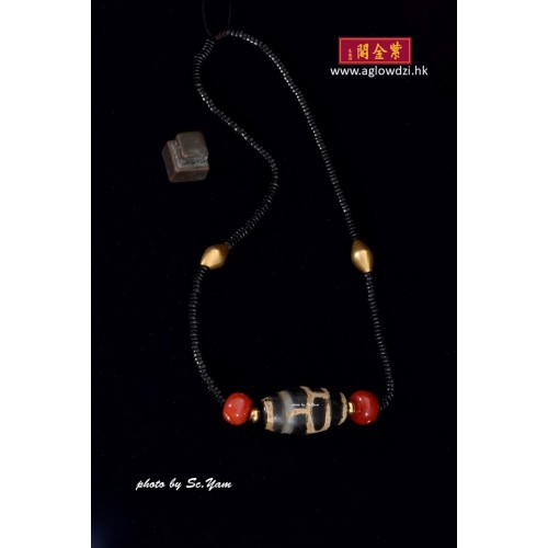 序號：1575  超巨型寶瓶 (6眼) 本珠配黃金托珠、(Aka) 紅珊瑚、鎏金珠項串